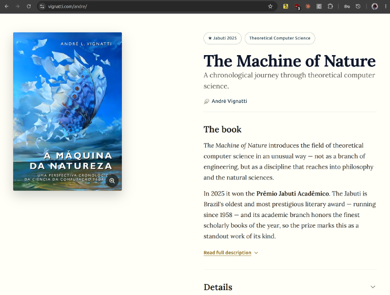 Screenshot of the English page for The Machine of Nature at vignatti.com/andre/